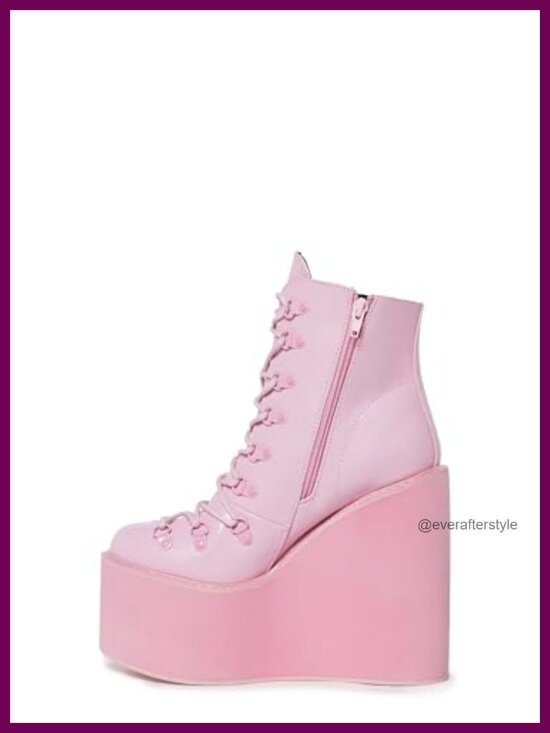 Shoes - Vegan Leather Platform Combat Boots with Full-Length Lacing and Adjustable
